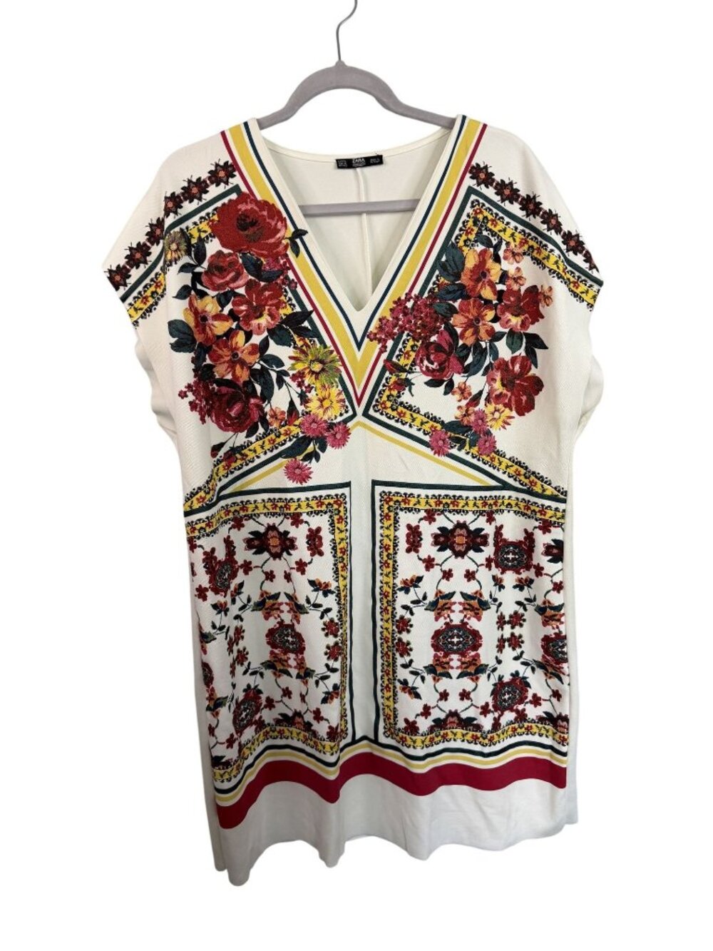 Zara Floral Print Tunic Dress With V-Neckline & Sleeveless Design Womens XL Mult